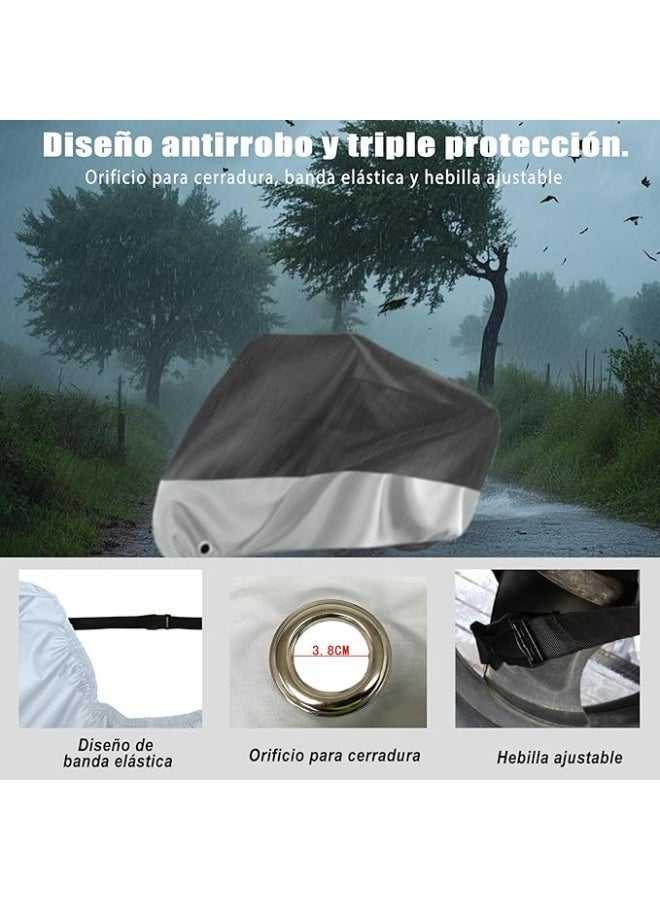 غطاء دراجة نارية مقاوم للماء، غطاء للدراجة النارية يحمي من الأشعة فوق البنفسجية والغبار والمطر والطقس، واقٍ خارجي للدراجة النارية مع فتحتين للقفل، مقاس XL فضى و أسود - Image 4